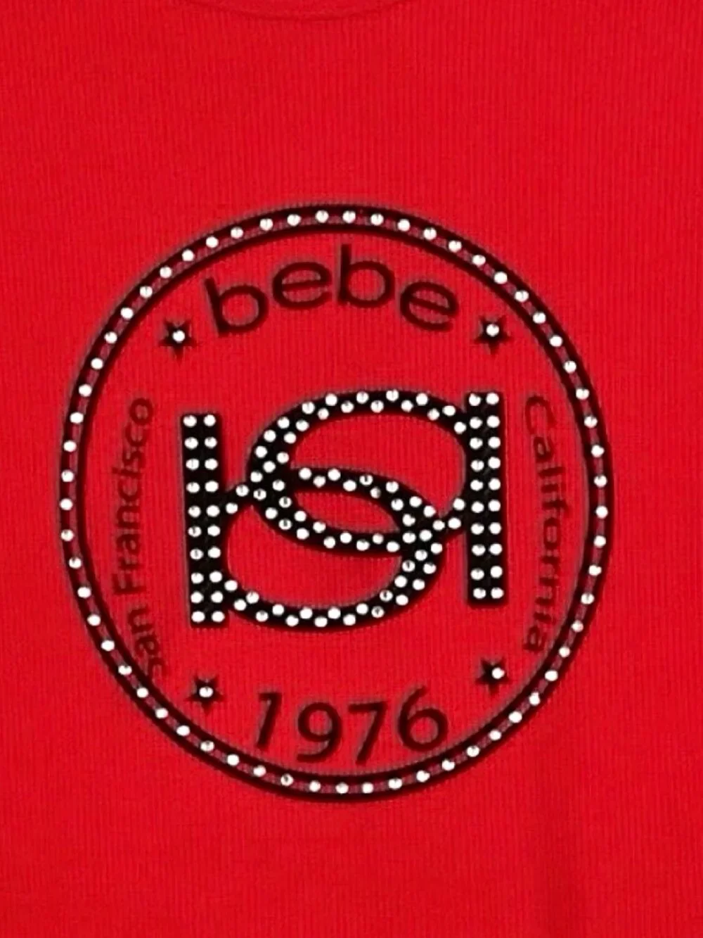 Bebe Interlock Ribbed Logo Crystal Tee - Picture 4 of 5